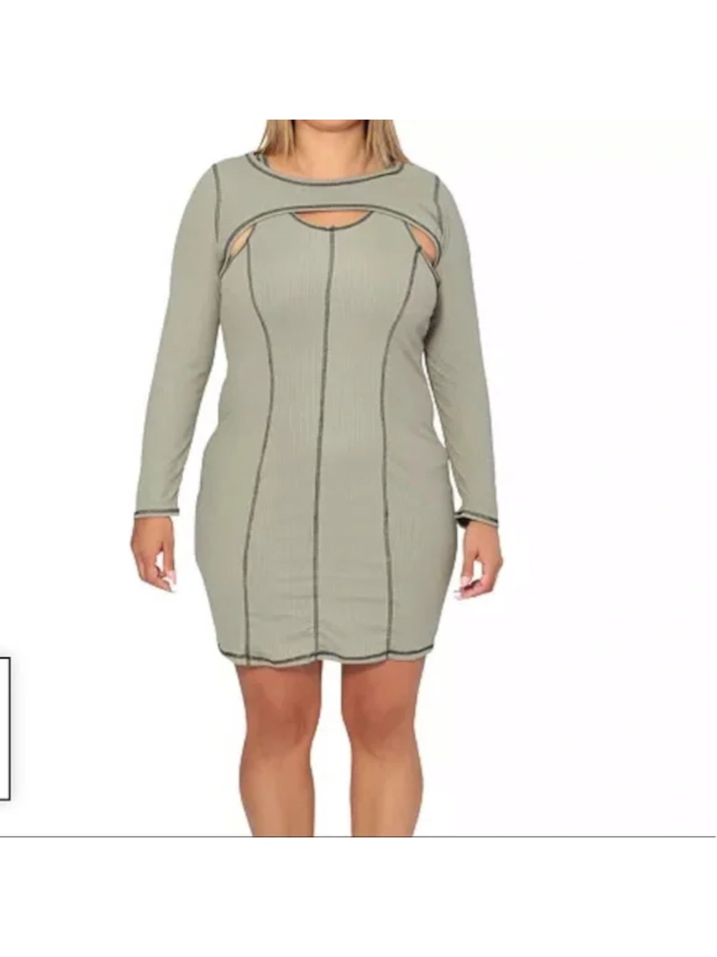 ULTRA FLIRT Womens Green Stretch Ribbed Removable Long Sleeve Shrug Long Sleeve Scoop Neck Short Cocktail Body Con Dress Plus 2X