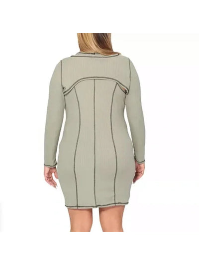 ULTRA FLIRT Womens Green Stretch Ribbed Removable Long Sleeve Shrug Long Sleeve Scoop Neck Short Cocktail Body Con Dress Plus 2X