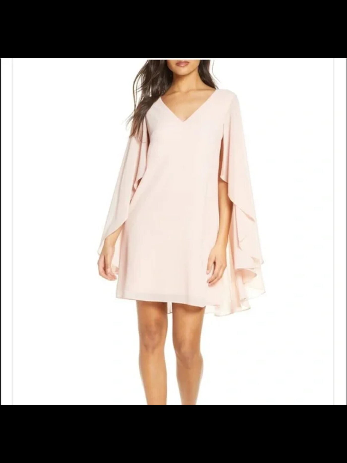 VINCE CAMUTO Womens Pink Stretch Zippered Ruffled Chiffon Sheer Cape Overlay V Neck Short Evening Shift Dress 2