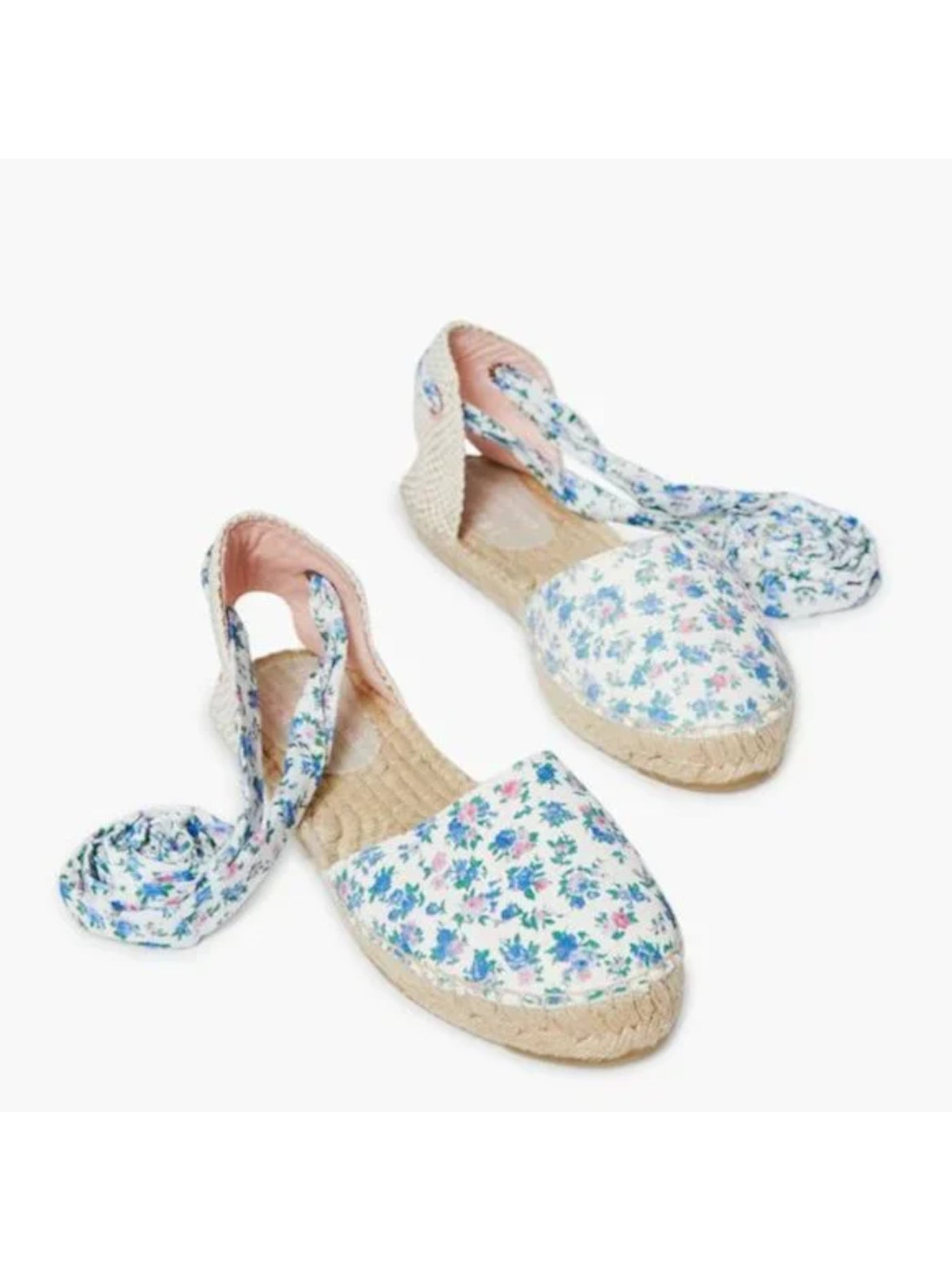 MANEBI LoveShackFancy Womens Blue Floral Strappy Round Toe Platform Lace-Up Espadrille Shoes 36