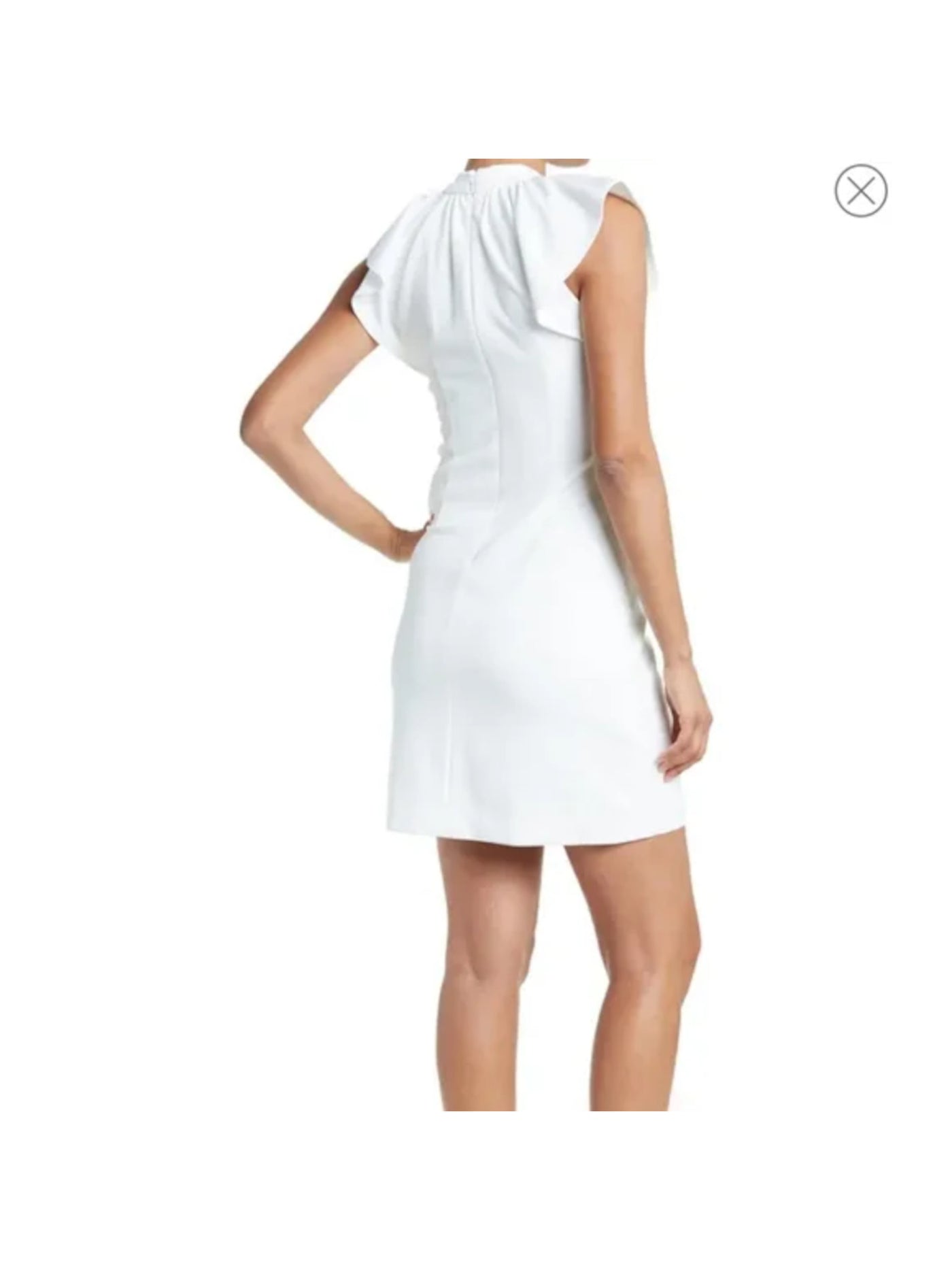 CALVIN KLEIN Womens Ivory Stretch Ruched Zippered Ruffle Cap Sleeves Mock Neck Above The Knee Wear To Work Sheath Dress 14