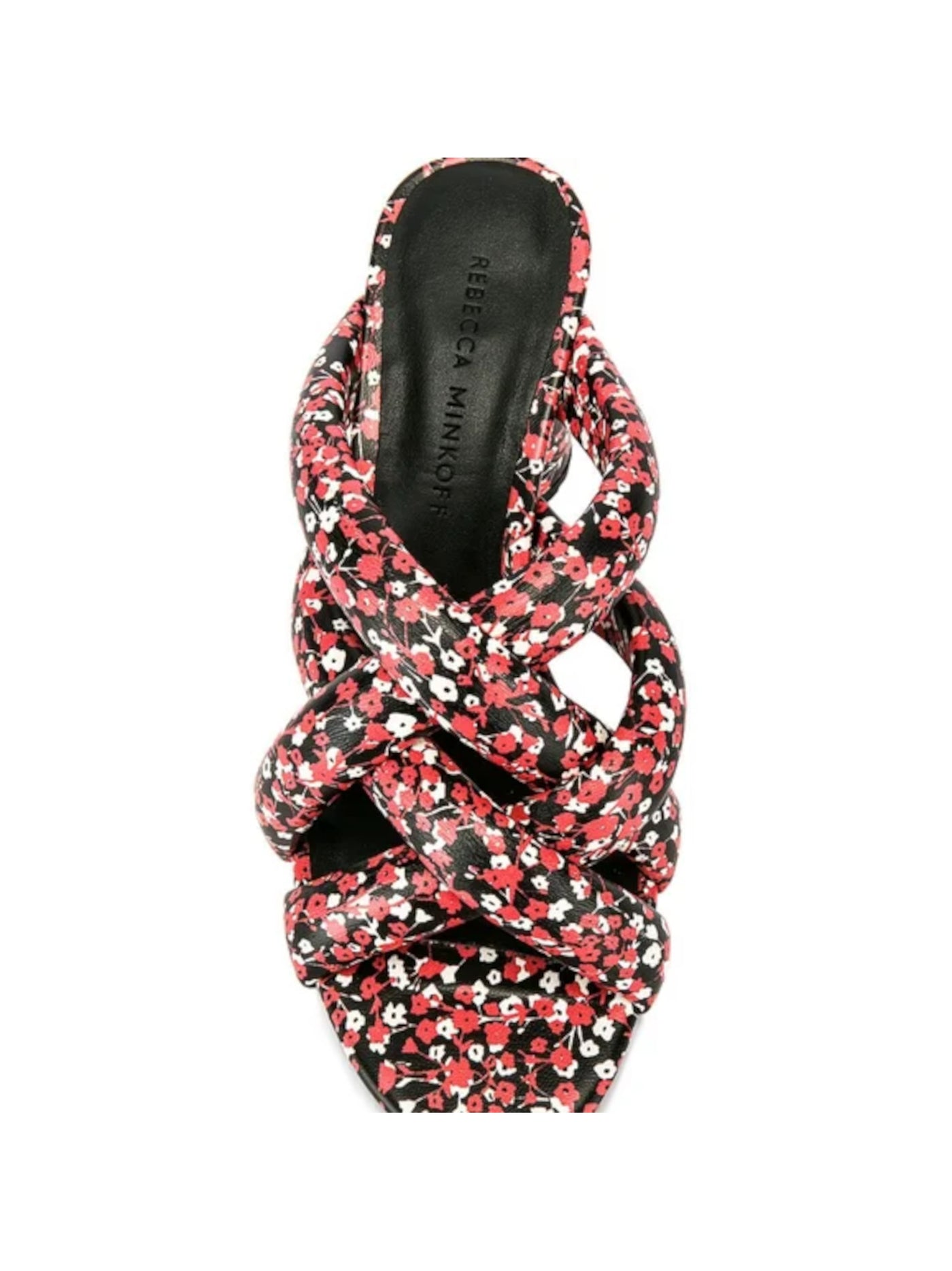 REBECCA MINKOFF Womens Red Floral Crisscross Padded Strappy Amandine Round Toe Slip On Dress Heeled M