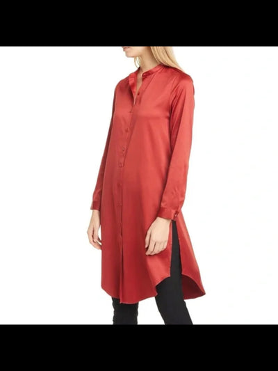 EILEEN FISHER Womens Red Cuffed Sleeve Mandarin Collar Tunic Top Petites PS \ PP