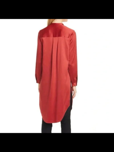 EILEEN FISHER Womens Red Cuffed Sleeve Mandarin Collar Tunic Top Petites PS \ PP