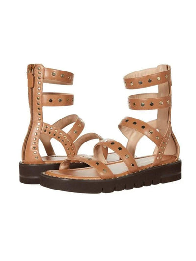 STUART WEITZMAN Womens Tan Beige 1" Platform Studded Strappy Gala Lift Square Toe Wedge Zip-Up Leather Gladiator Sandals Shoes 6.5 B