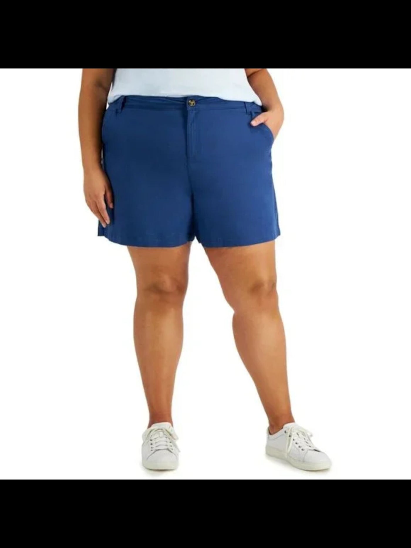 STYLE & COMPANY Womens Blue Stretch Zippered Pocketed Mid Rise Shorts Shorts Plus 20W