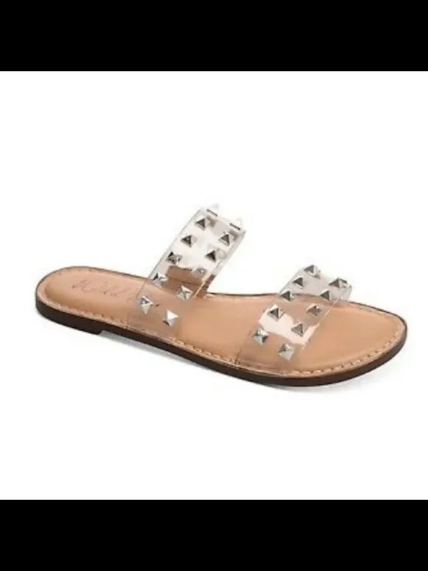 WILD PAIR Womens Brown Double Band Studded Ginniev Round Toe Slip On Slide Sandals 7.5 M