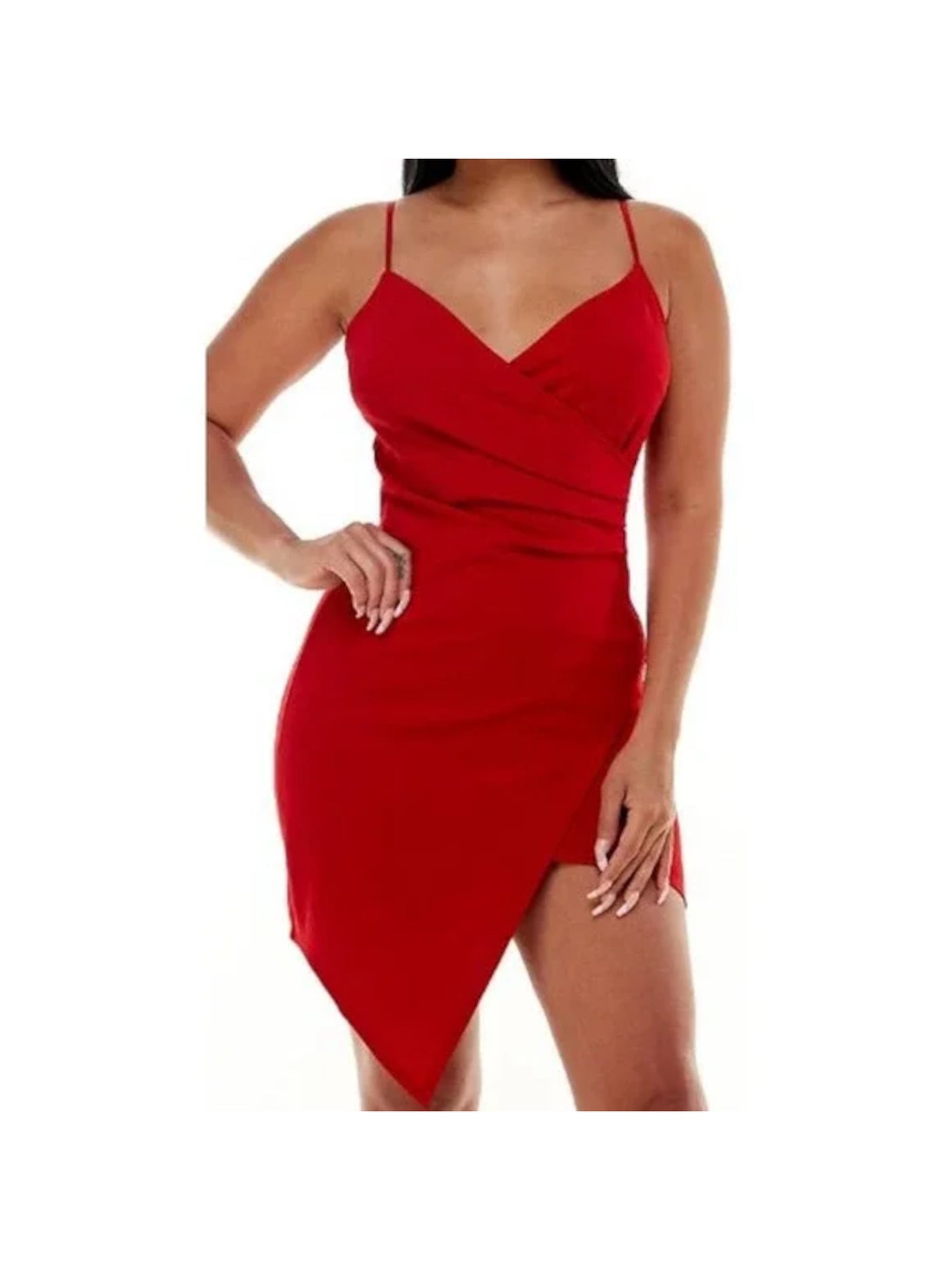 EMERALD SUNDAE Womens Red Stretch Spaghetti Strap Surplice Neckline Short Party Body Con Dress XXL