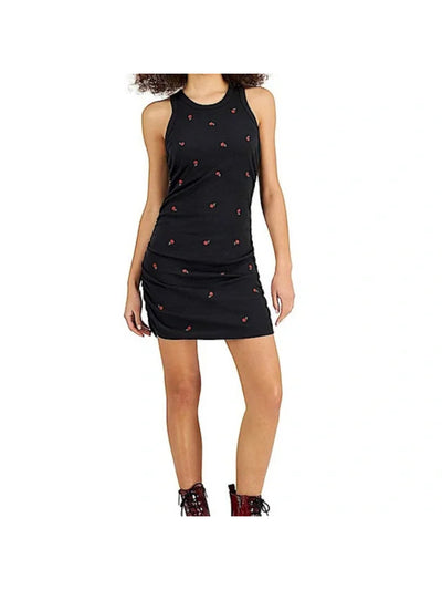 REBELLIOUS ONE Womens Black Ruched Ribbed Sleeveless Round Neck Short Party Sheath Dress Plus 1X