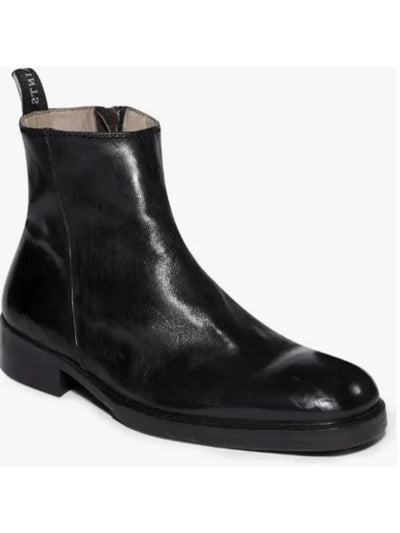 ALLSAINTS Mens Black Comfort Seth Square Toe Block Heel Zip-Up Leather Boots Shoes 46