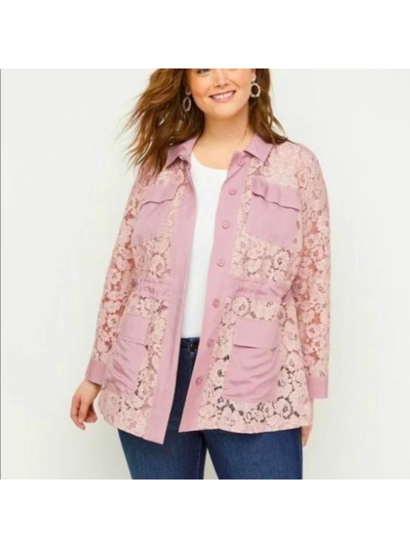 LANE BRYANT Womens Pink Pocketed Unlined Long Sleeve Point Collar Button Up Cardigan Plus 22\24