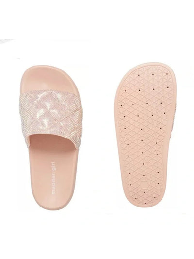 MADDEN GIRL Womens Pink Rhinestone Quilted Estie Round Toe Platform Slip On Slide Sandals Shoes M