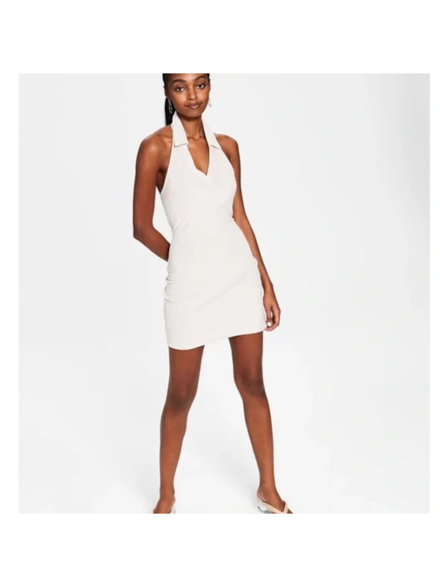 BAR III Womens Beige Open Back Collared Terry Cloth Sleeveless Collared Mini Body Con Dress M