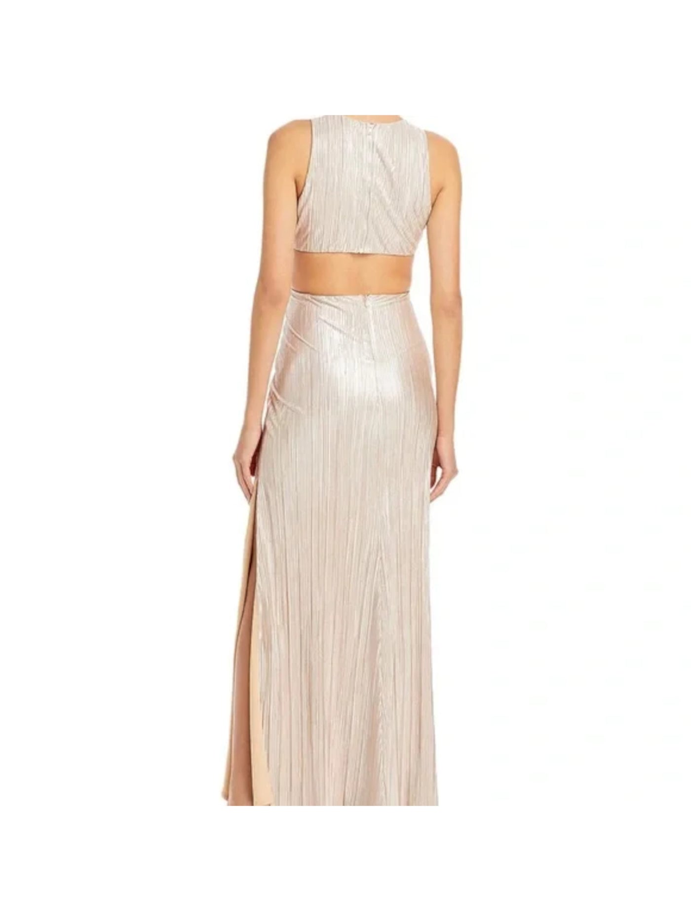 AQUA FORMAL Womens Beige Stretch Zippered Twist Front Cutout Sides And Back Sleeveless V Neck Full-Length Evening Sheath Dress XL