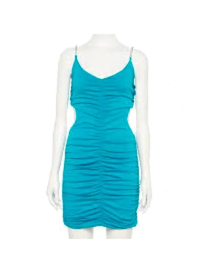 ALMOST FAMOUS Womens Teal Ruched Chain Straps Sleeveless V Neck Mini Party Body Con Dress L