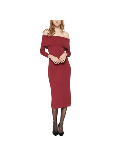 BARDOT Womens Stretch Long Sleeve Off Shoulder Midi Party Sweater Dress