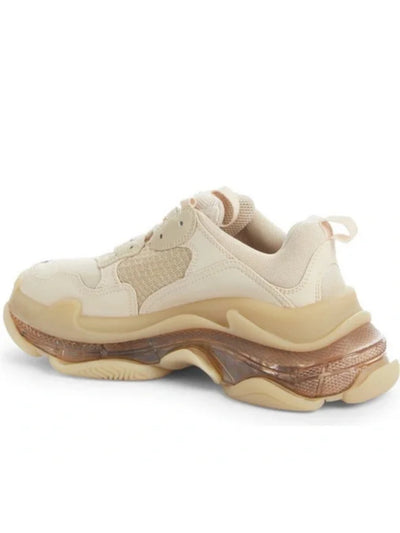 BALENCIAGA Womens Beige Mixed Media Back Pull-Tab Removable Insole Padded Triple S Round Toe Lace-Up Sneakers Shoes 11