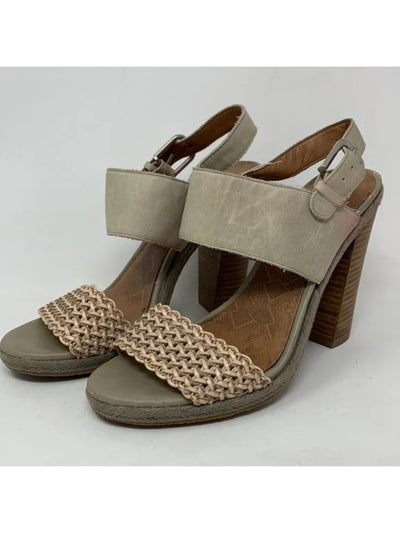 LUCKY BRAND Womens Gray Woven Padded Putnam Round Toe Block Heel Slip On Leather Slingback Sandal 5.5 M