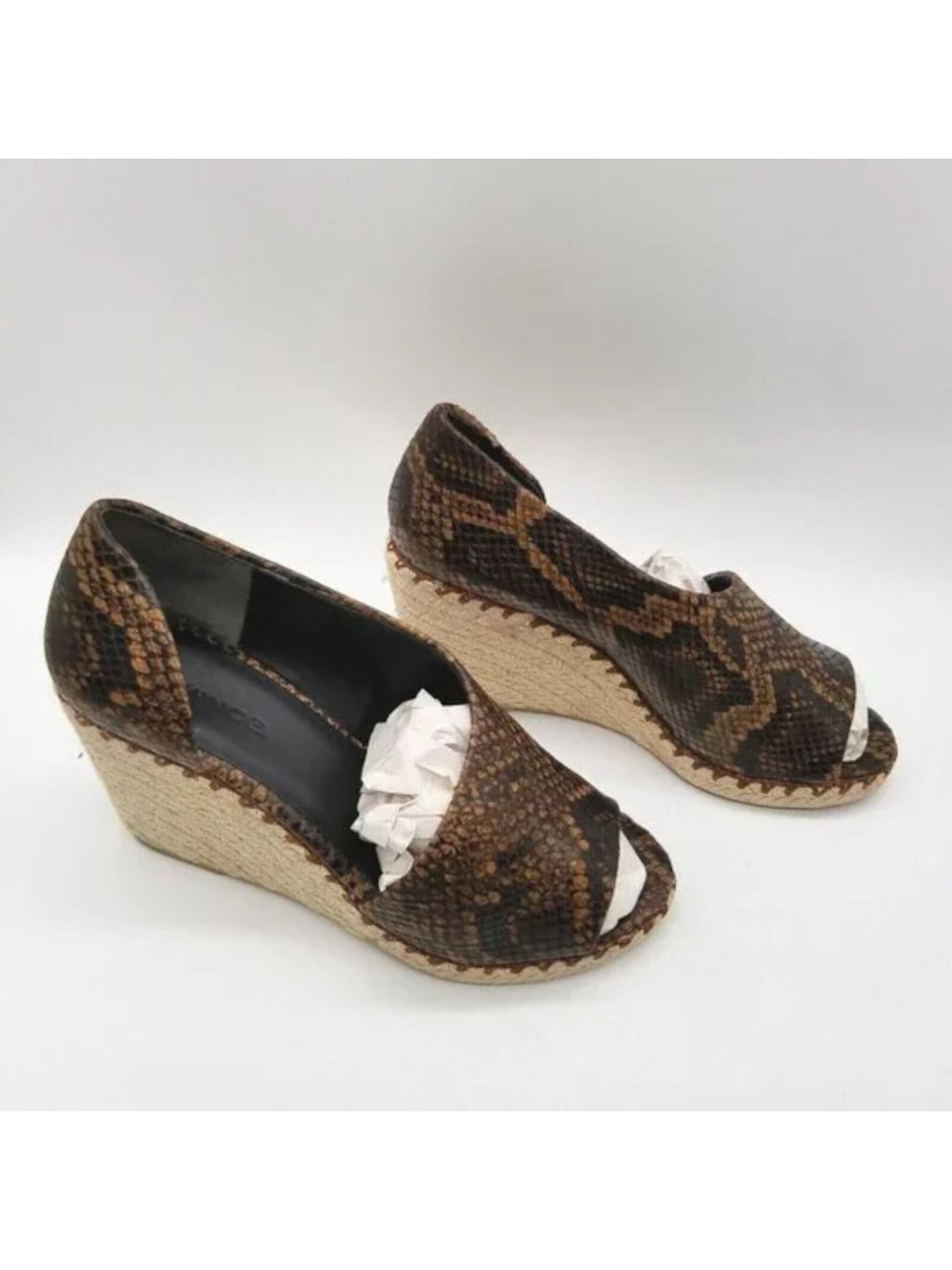 VINCE. Womens Coffee Brown Snake Print 3/4" Braided Jute Platform Padded Sonora Round Toe Wedge Slip On Leather Dress Espadrille Shoes 8 M