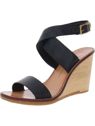 DOLCE VITA Womens Black Goring Ankle Strap Adjustable Havana Round Toe Wedge Buckle Leather Heeled Sandal 10