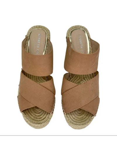 KENNETH COLE NEW YORK Womens Beige Crisscross Straps 1" Platform Cushioned Olivia Round Toe Wedge Slip On Leather Dress Espadrille Shoes 7