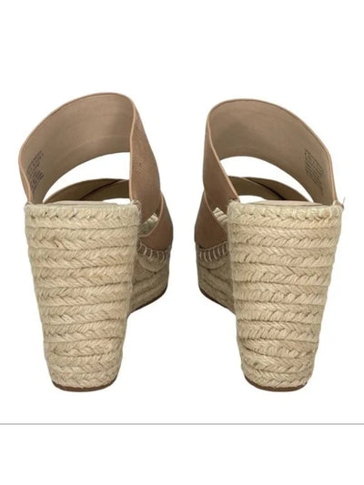 KENNETH COLE NEW YORK Womens Beige Crisscross Straps 1" Platform Cushioned Olivia Round Toe Wedge Slip On Leather Dress Espadrille Shoes 7