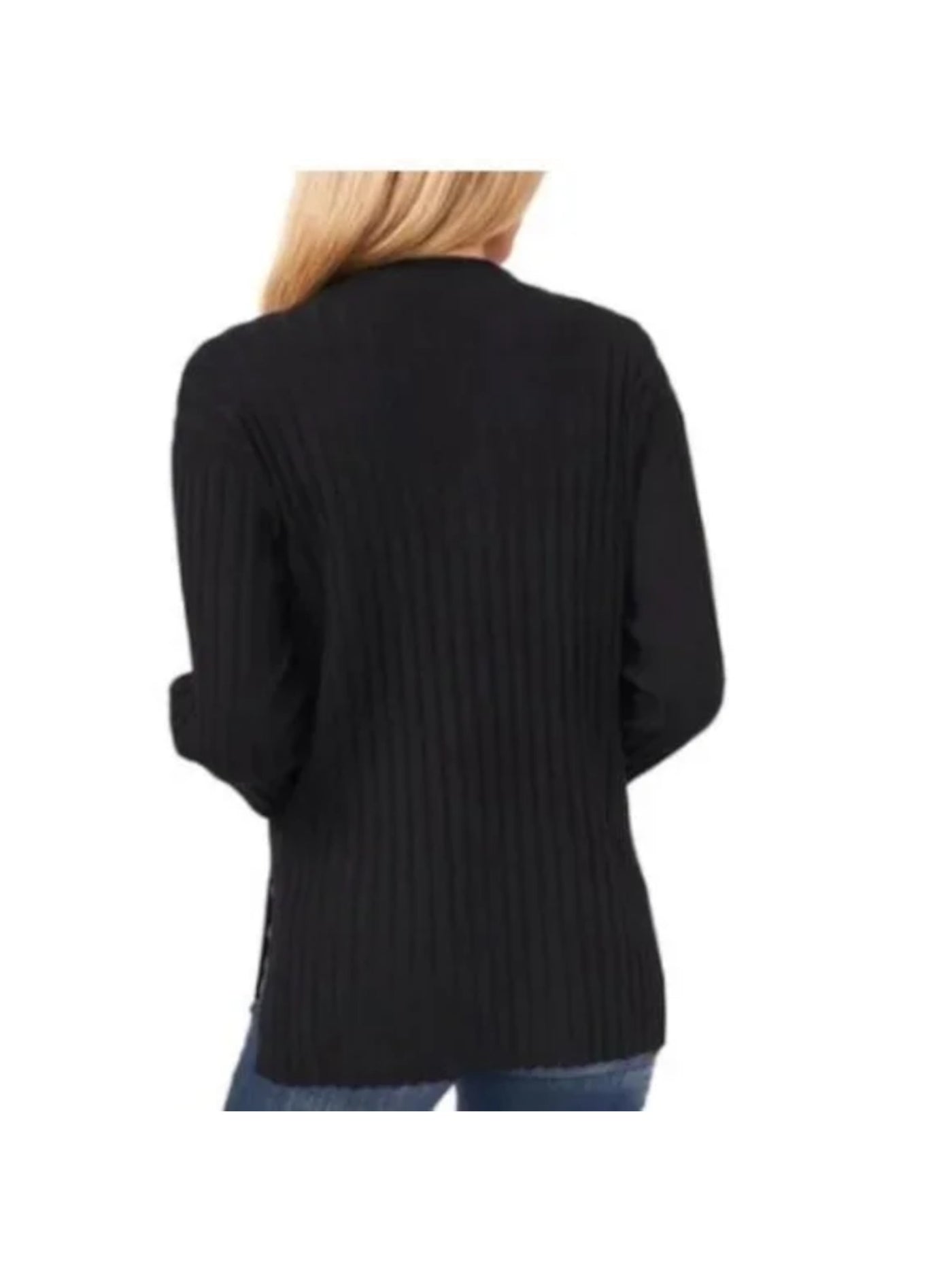 VINCE CAMUTO Womens Black Ribbed Quarter Zip Split Hem Long Sleeve Mock Neck Sweater S