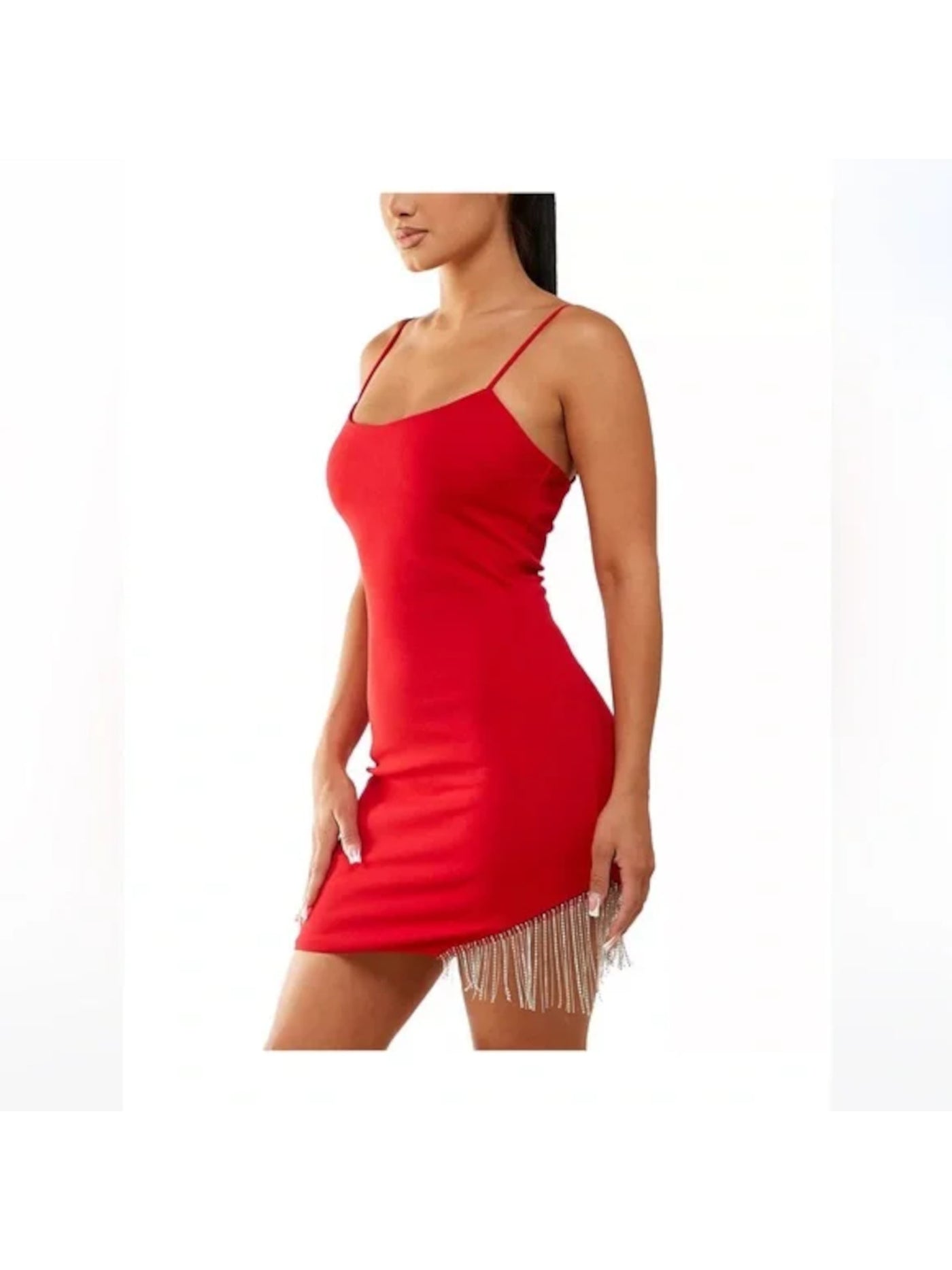 CITY STUDIO Womens Red Fringed Zippered Lined Slip-style Spaghetti Strap Square Neck Mini Party Body Con Dress 15