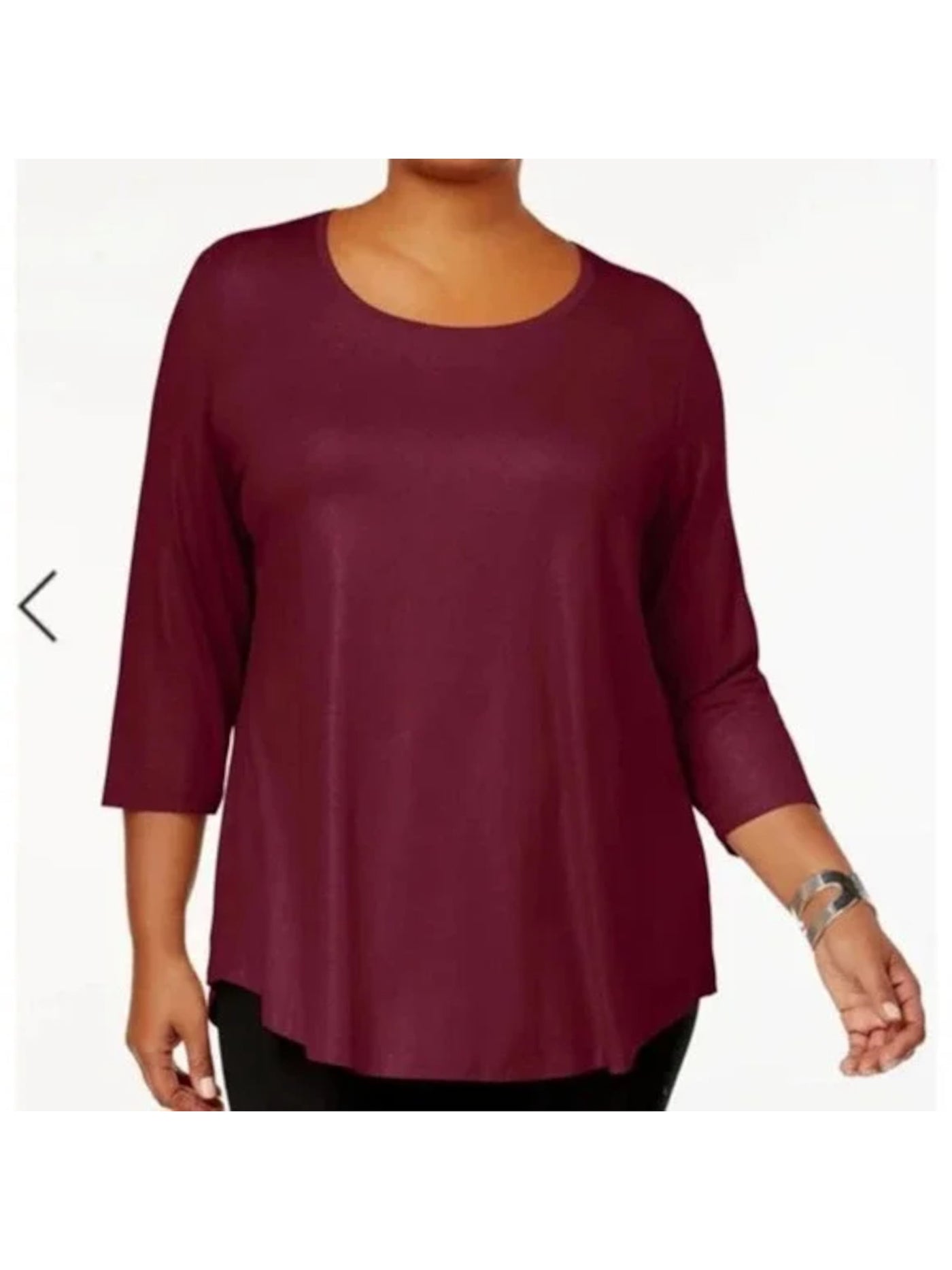 JM COLLECTION Womens Maroon 3/4 Sleeve Scoop Neck Top Petites P\M