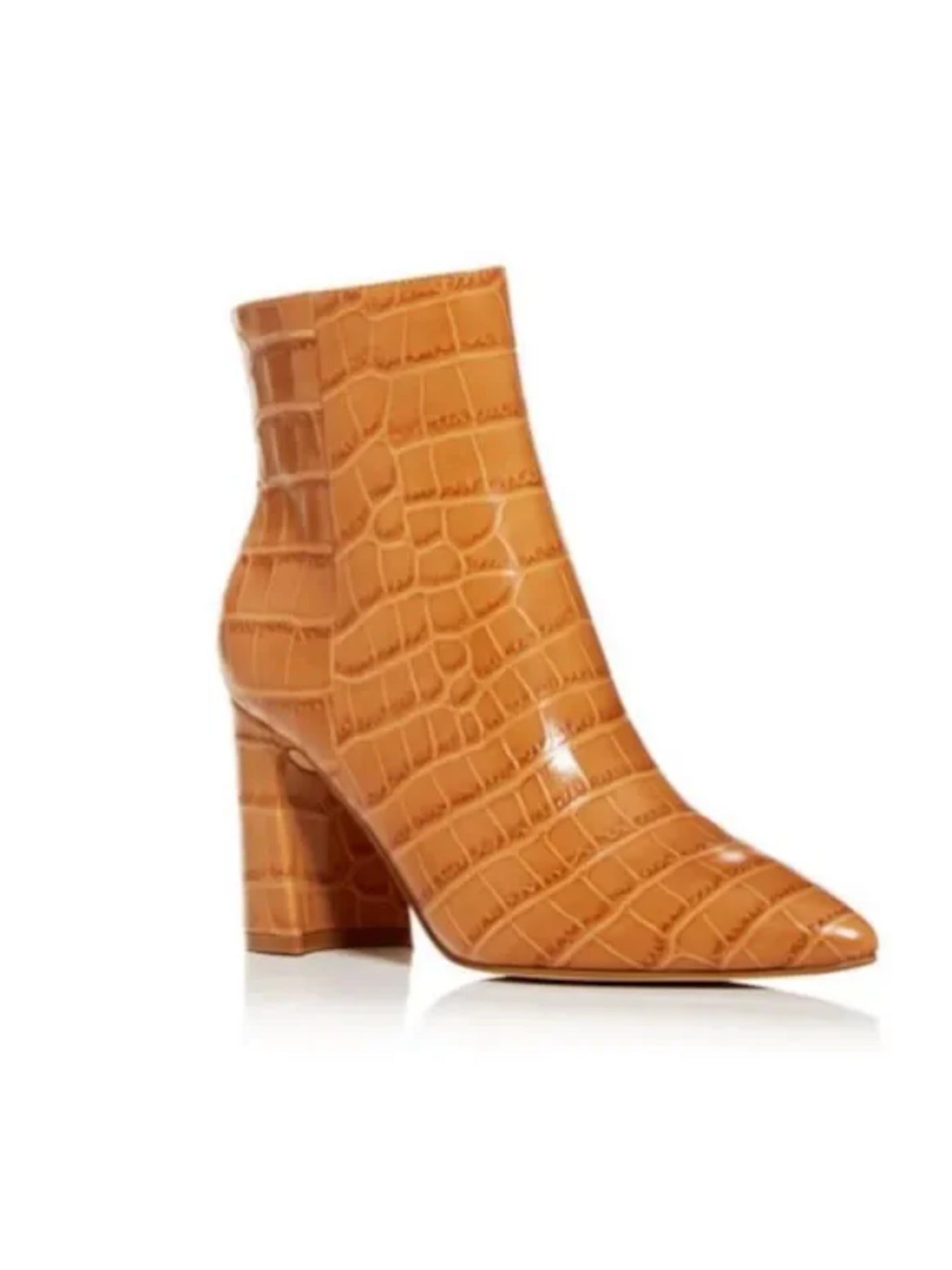 MARC FISHER Womens Beige Crocodile Padded Daith Pointed Toe Block Heel Zip-Up Leather Dress Booties 5.5 M