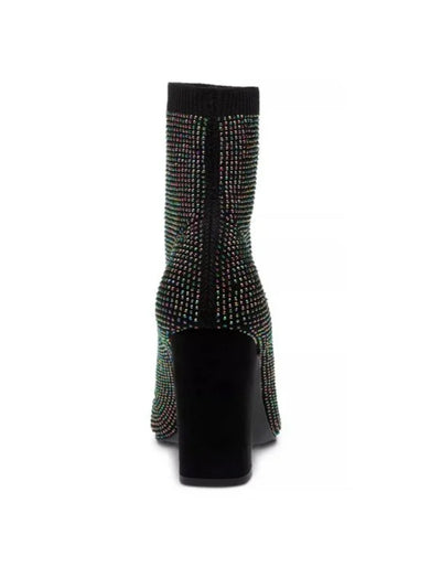 WILD PAIR Womens Black Sock Cushioned Rhinestone Stretch Baybe Pointed Toe Block Heel Dress Booties 6.5 M