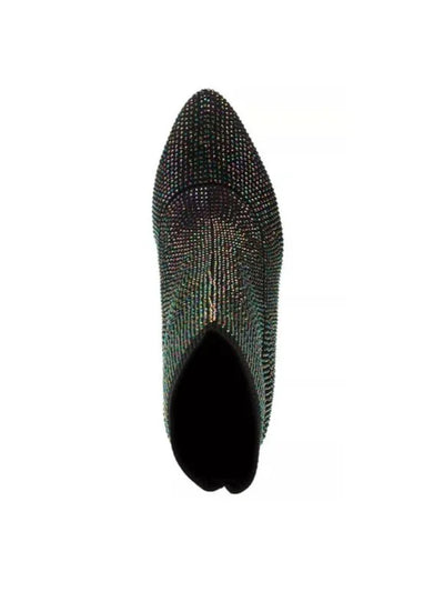 WILD PAIR Womens Black Sock Cushioned Rhinestone Stretch Baybe Pointed Toe Block Heel Dress Booties M