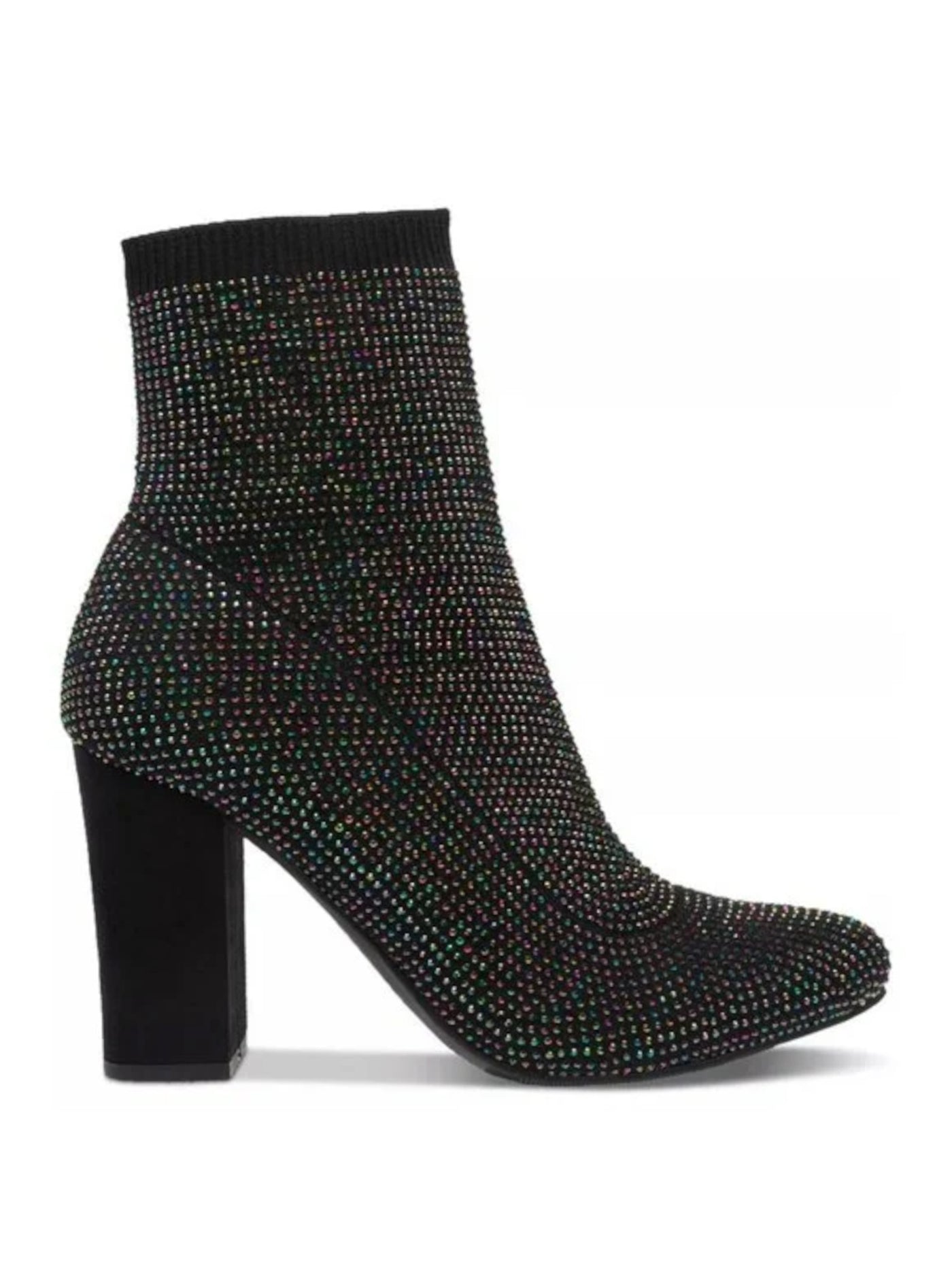 WILD PAIR Womens Black Sock Cushioned Rhinestone Stretch Baybe Pointed Toe Block Heel Dress Booties 6.5 M