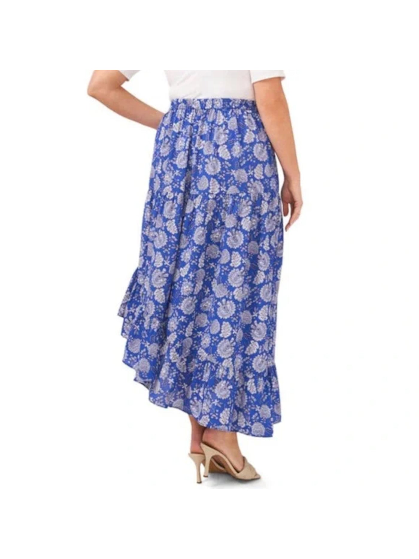 VINCE CAMUTO Womens Blue Unlined Asymmetrical-hem Pull On Printed Maxi Wear To Work A-Line Skirt XS