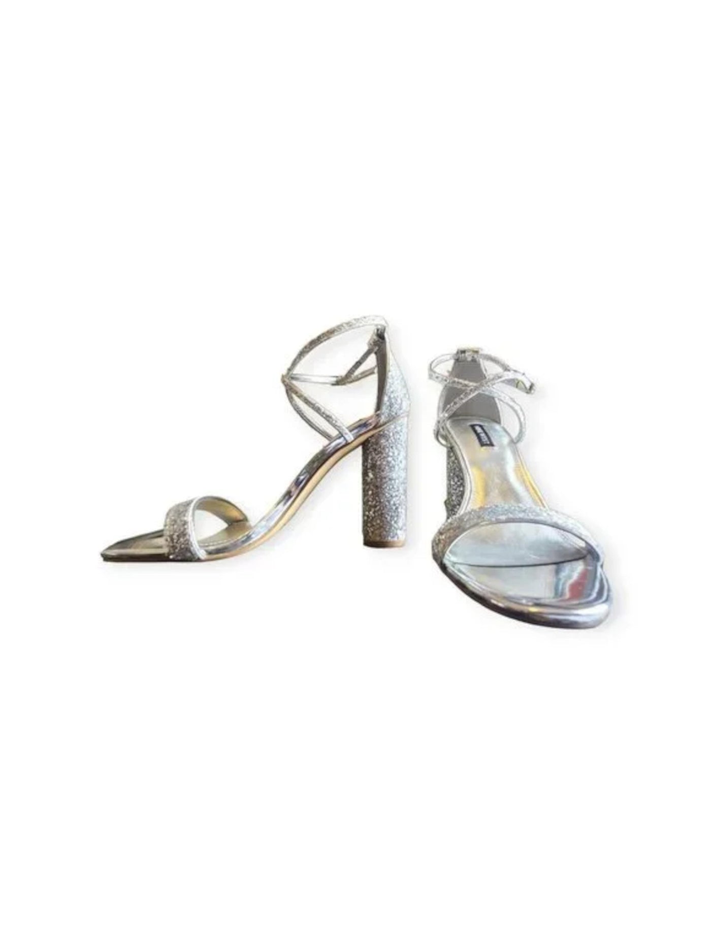 NINE WEST Womens Silver Embellished Adjustable Celebra Open Toe Buckle Dress Sandals Shoes 7 M