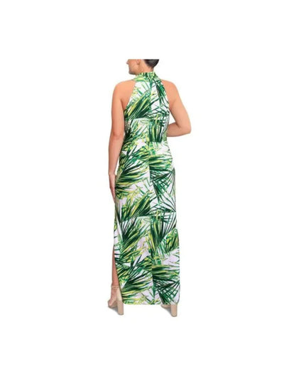 RACHEL RACHEL ROY Womens White Zippered Pleated Crossover Slit Back Lined Printed Sleeveless Halter Maxi Cocktail Sheath Dress S