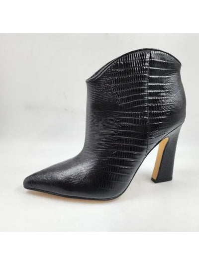 MARC FISHER LTD Womens Black Solid Snake Padded Masina Pointed Toe Flare Leather Heeled Boots 7 M