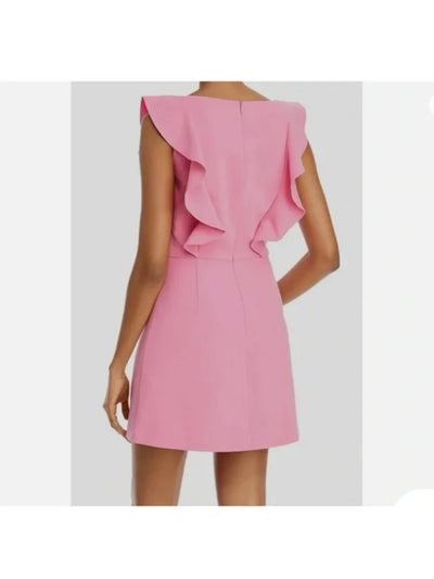 FRENCH CONNECTION Womens Pink Ruffled Zippered Unlined Sleeveless Square Neck Mini Fit + Flare Dress 6