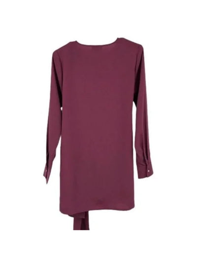 VERONA Womens Burgundy Cuffed Sleeve Keyhole Tunic Top S