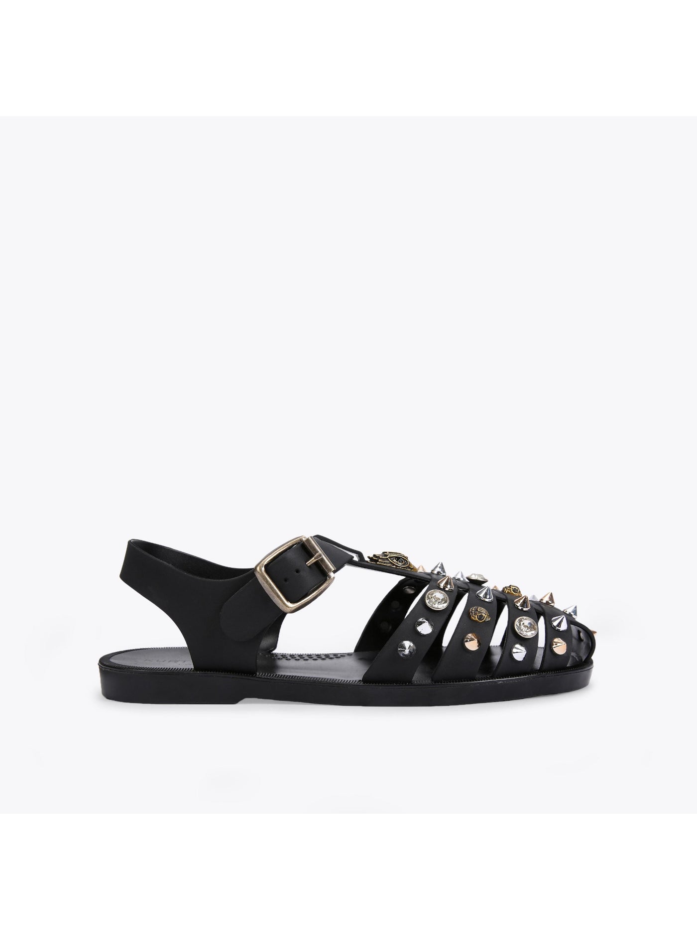 KURT GEIGER LONDON Womens Black Studded Madelyn Round Toe Buckle Gladiator Sandals Shoes 8