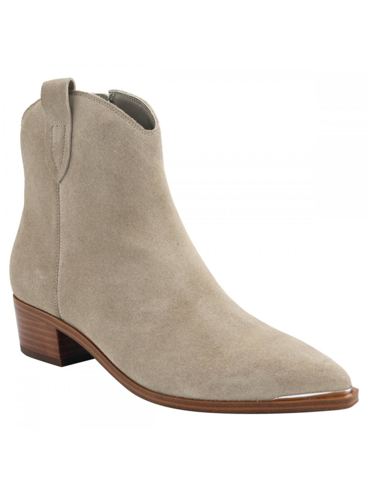 MARC FISHER Womens Beige Mikala Pointed Toe Block Heel Zip-Up Leather Dress Boots 9.5 M