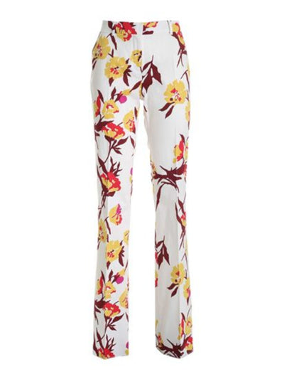 MAX MARA  STUDIO Womens Ivory Stretch Zippered Pocketed Floral Flare Pants 10