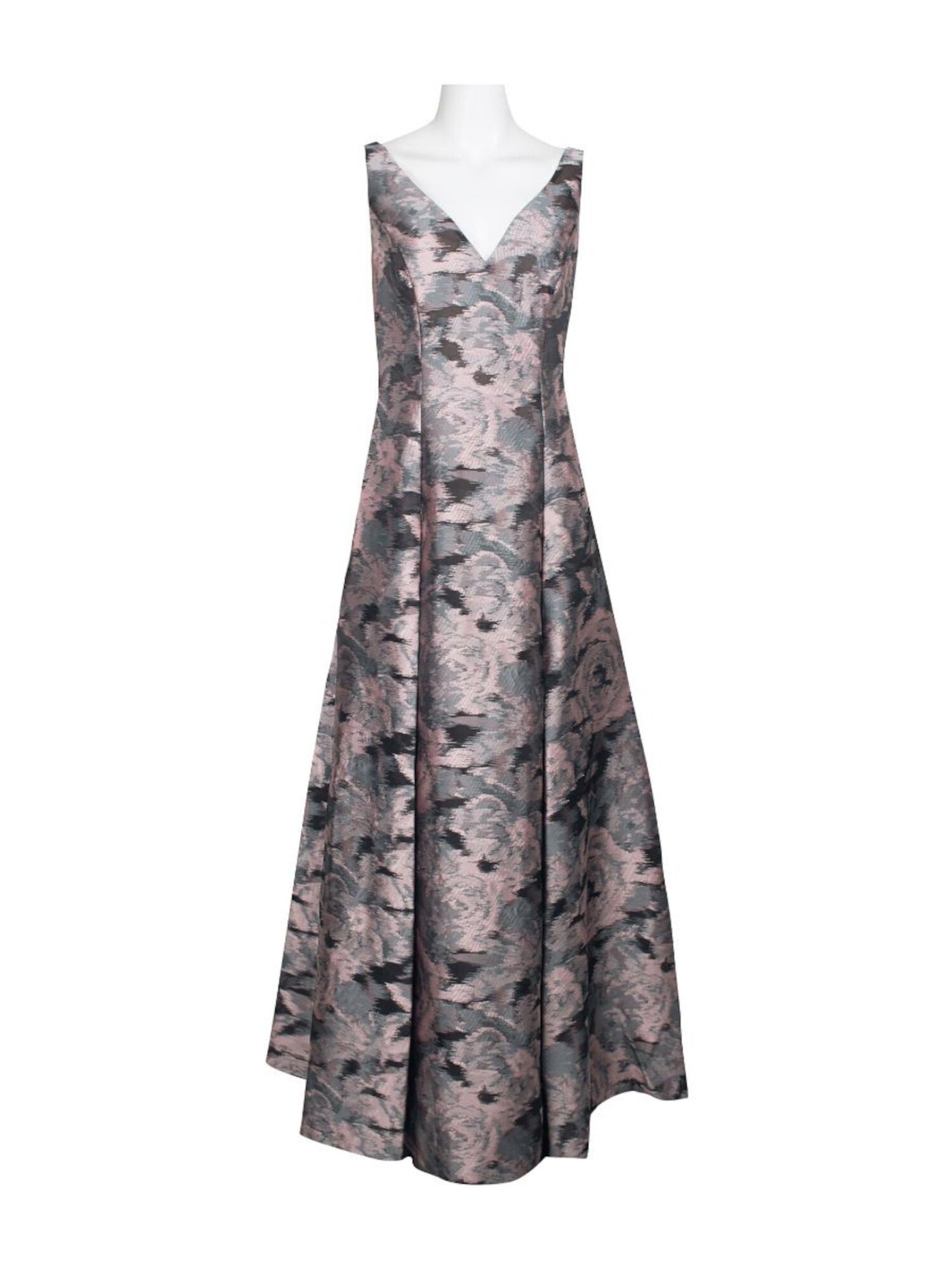 AIDAN MATTOX Womens Pink Printed Sleeveless V Neck Full-Length Evening Fit + Flare Dress 4