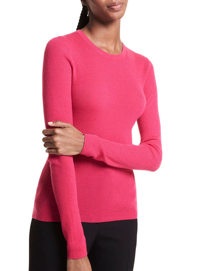 MICHAEL KORS Womens Pink Ribbed Long Sleeve Crew Neck Sweater XL