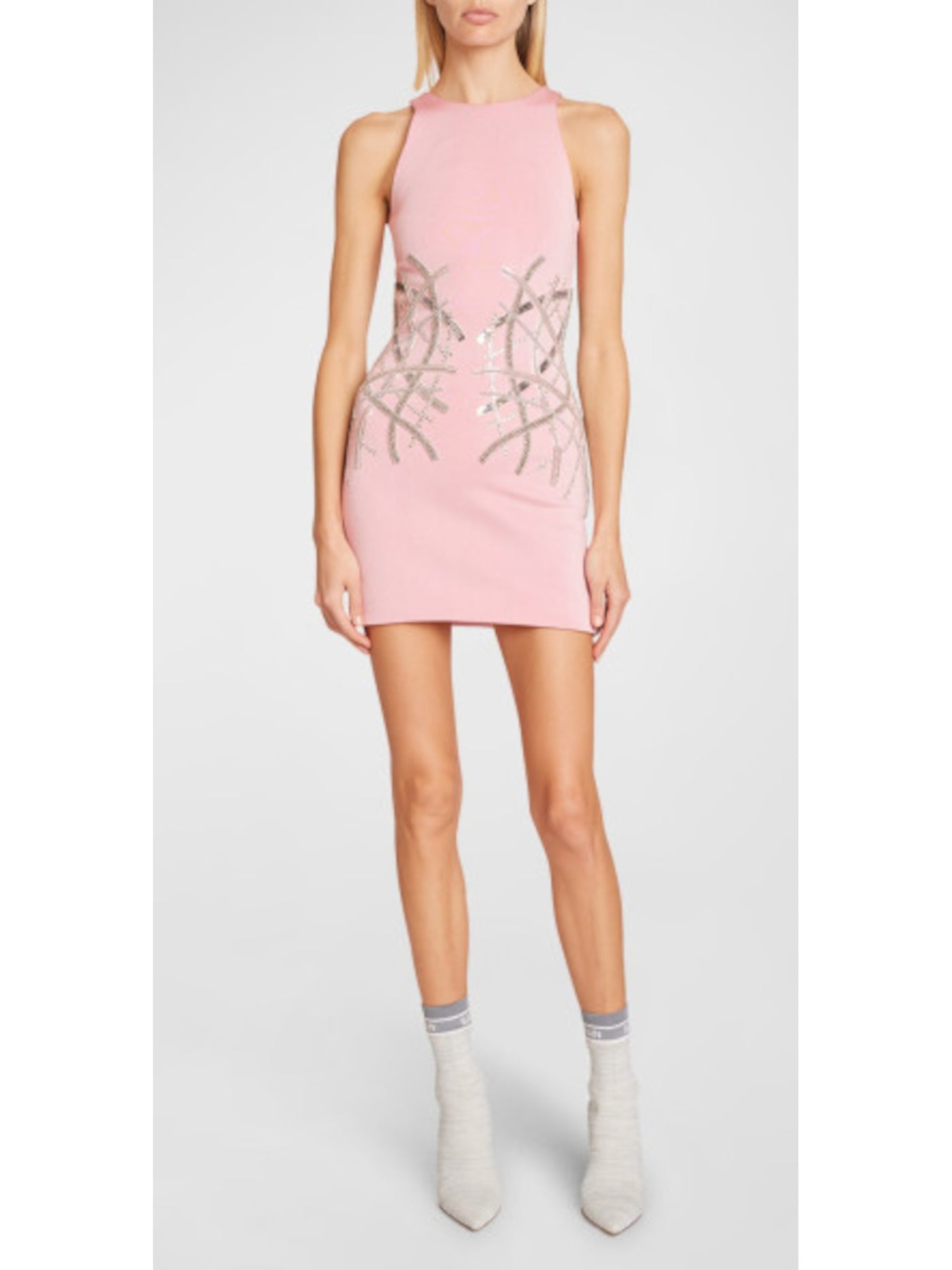 BALMAIN Womens Pink Embellished Zippered Lined Sleeveless Round Neck Mini Party Body Con Dress 40
