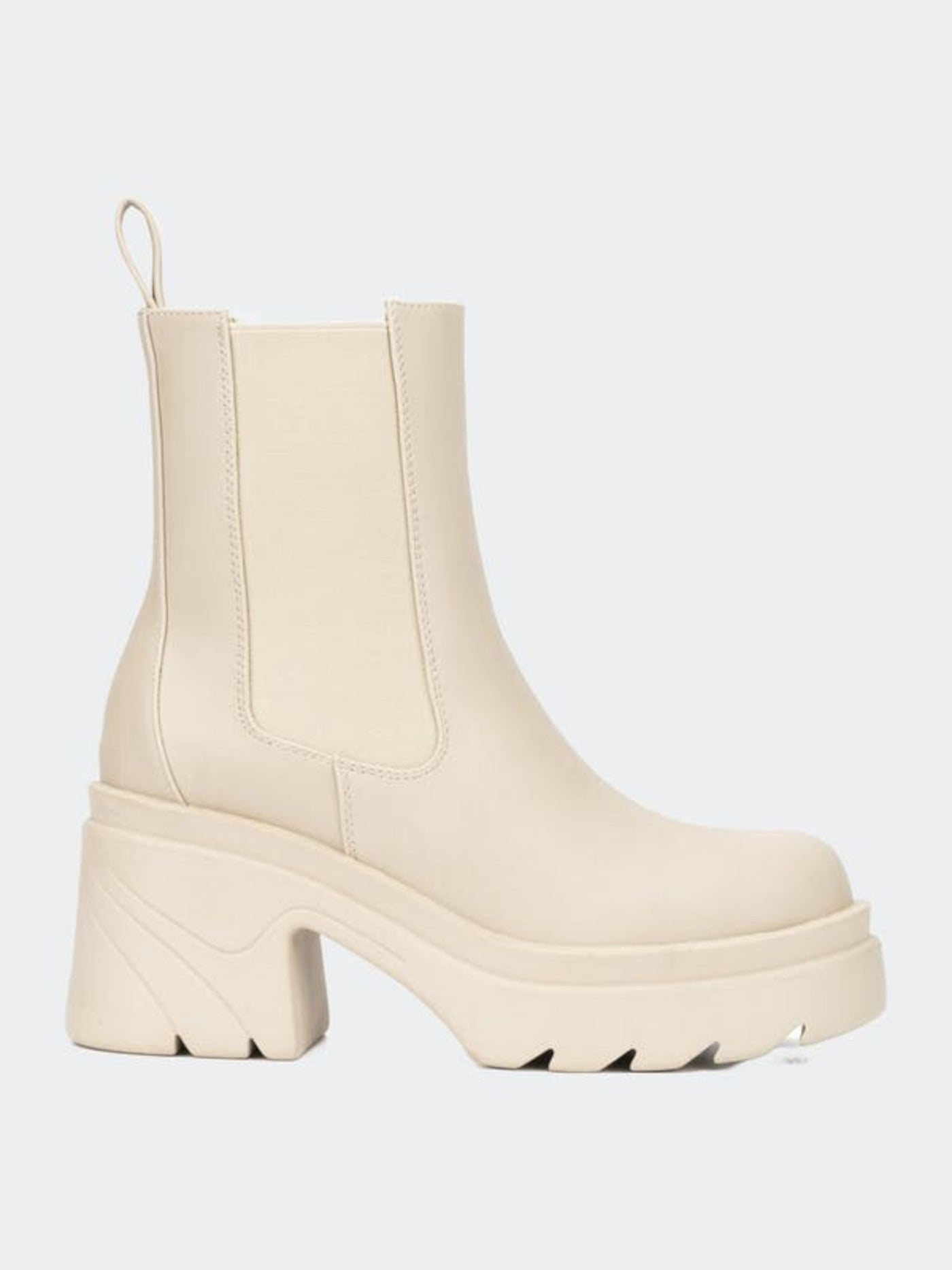 NEW YORK & CO Womens Ivory 1" Platform Pull Tab At Heel Padded Treaded Goring Lug Sole Tessa Round Toe Block Heel Zip-Up Chelsea Boot 9