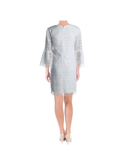 TRINA TURK Womens White Bell Sleeve V Neck Short Sheath Cocktail Dress Size: 0