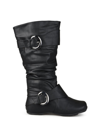 JOURNEE COLLECTION Womens Black Buckle Accent Cushioned Hidden Heel Paris Round Toe Wedge Zip-Up Slouch Boot 7.5