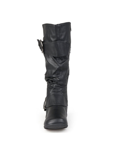 JOURNEE COLLECTION Womens Black Buckle Accent Cushioned Hidden Heel Paris Round Toe Wedge Zip-Up Slouch Boot 7.5