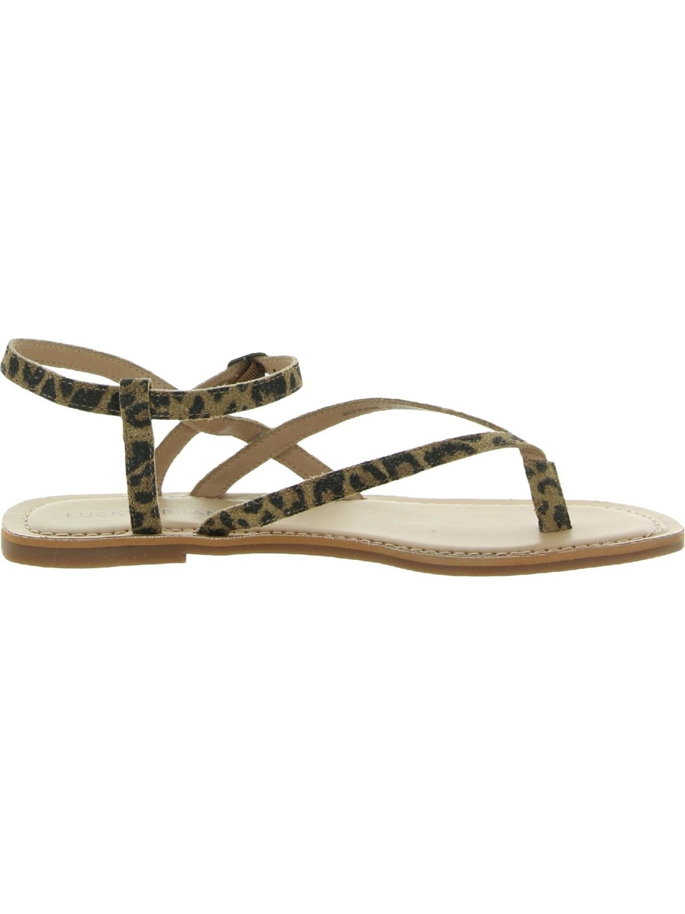 LUCKY BRAND Womens Beige Animal Print Leopard Ankle Strap Comfort Bylee Square Toe Buckle Leather Thong Sandals Shoes 8 M